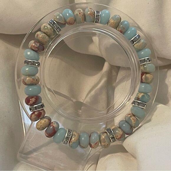 Protection crystal beads beaded bracelet stretch snakeskin sea sediment Jasper - Picture 7 of 9